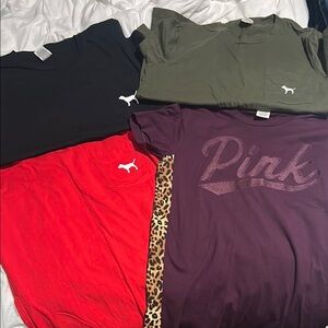 PINK Victoria's Secret Black and Red Short Sleeve Tees